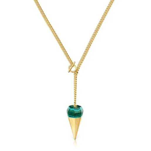 Collar corto con baño de oro 18 kt sobre plata y malaquita crisocola X LEA COLOMBO^TOUS Hot