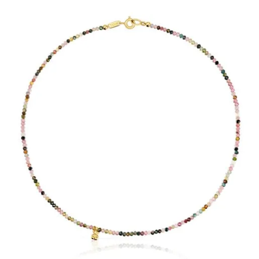Collar corto con baño de oro 18 kt sobre plata y turmalinas Bold Bear^TOUS Discount