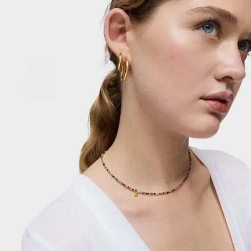 Collar corto con baño de oro 18 kt sobre plata y turmalinas Bold Bear^TOUS Discount