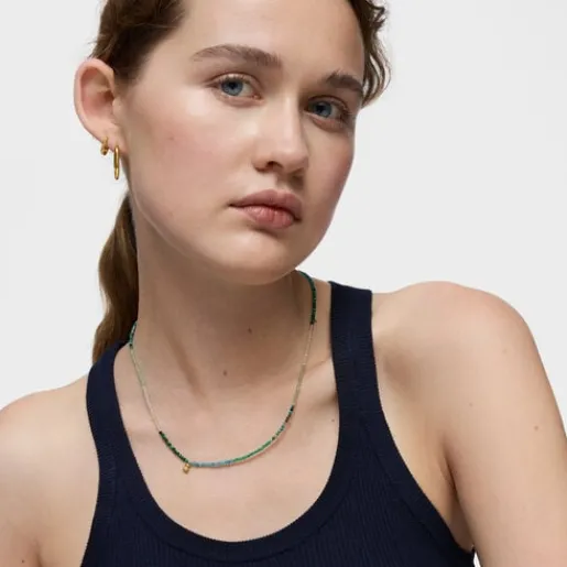 Collar corto con baño de oro 18 kt sobre plata y turmalinas Bold Bear^TOUS