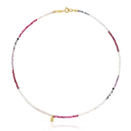 Collar corto con baño de oro 18 kt sobre plata y turmalinas Bold Bear^TOUS
