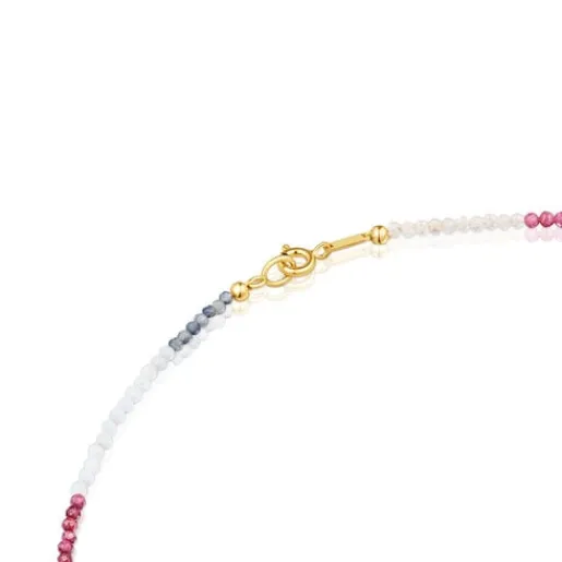 Collar corto con baño de oro 18 kt sobre plata y turmalinas Bold Bear^TOUS