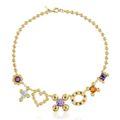 Collar corto con baño de oro 18 kt sobre plata y motivos con gemas Sugar Party^TOUS Best