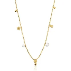 Collar corto con baño de oro de 18 kt sobre plata, perlas cultivadas y motivos Grain^TOUS New