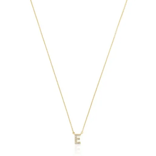 Collar corto de oro y 0,05 ct de diamantes letra E Alphabet^TOUS Online