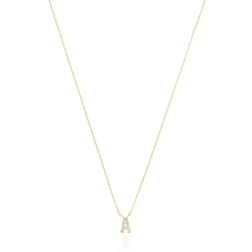 Collar corto de oro y 0,05 ct de diamantes letra A Alphabet^TOUS Discount