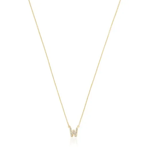Collar corto de oro y 0,05 ct de diamantes letra W Alphabet^TOUS Hot