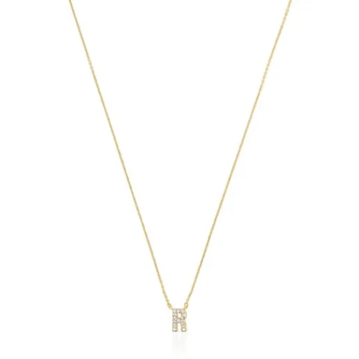 Collar corto de oro y 0,05 ct de diamantes letra R Alphabet^TOUS Best