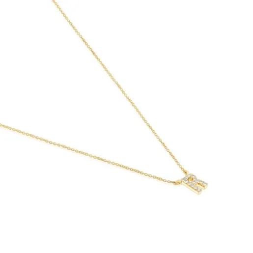 Collar corto de oro y 0,05 ct de diamantes letra R Alphabet^TOUS Best