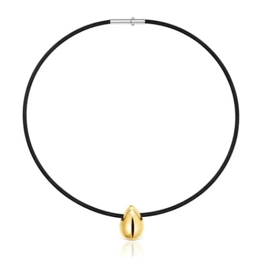 Collar corto de oro y acero IP negro motivo lagrima Mesh Tube^TOUS Clearance