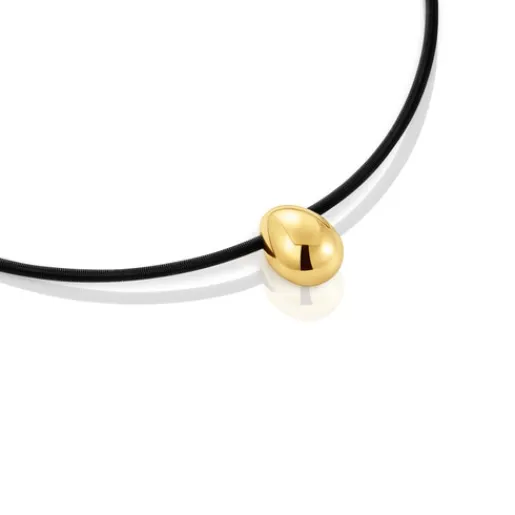 Collar corto de oro y acero IP negro motivo lagrima Mesh Tube^TOUS Clearance