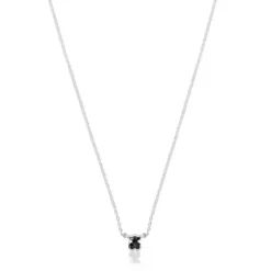 Collar corto de plata y motivo oso pequeño en ónix Icon Color^TOUS Best