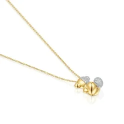 Collar corto doble oso de oro y oro blanco con diamantes Bold Bear^TOUS Clearance