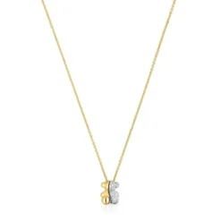 Collar corto doble oso pequeño de oro y oro blanco con diamantes Bold Bear^TOUS