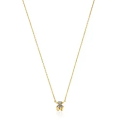 Collar corto motivo oso con baño de oro 18 kt sobre plata y espinela verde creada en laboratorio Color Bear LGG^TOUS New