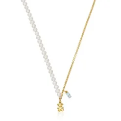 Collar corto oso con baño de oro sobre plata, perlas cultivadas y topacio Bold Bear^TOUS Best