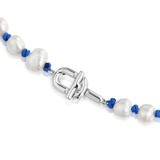 Collar de nylon azul con plata y perlas cultivadas 45 cm MANIFESTO^TOUS Outlet