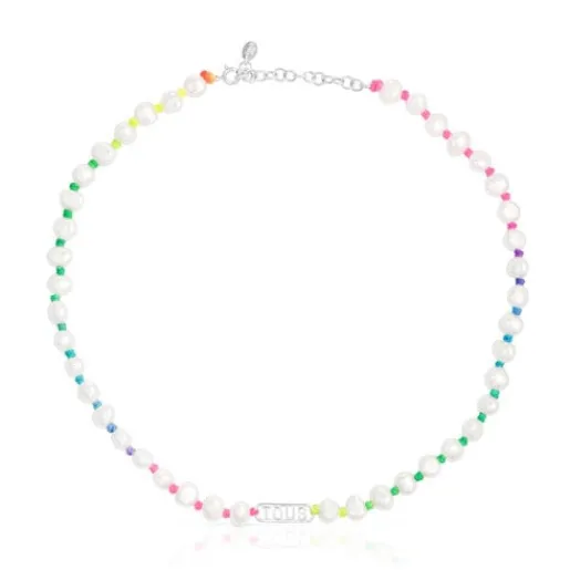 Collar de nylon multicolor, plata y perlas cultivadas Logo^TOUS Sale