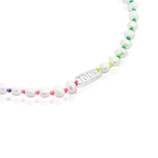 Collar de nylon multicolor, plata y perlas cultivadas Logo^TOUS Sale