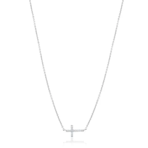 Collar de oro blanco con diamantes Cruz^TOUS Clearance