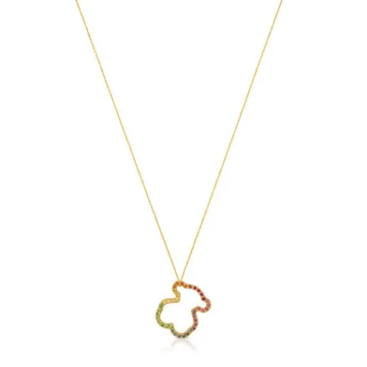 Collar de oro con gemas multicolores motivo oso mediano Icon Gems^TOUS Online