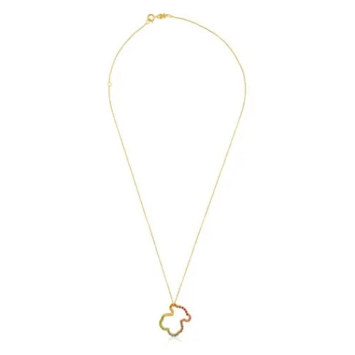 Collar de oro con gemas multicolores motivo oso mediano Icon Gems^TOUS Online