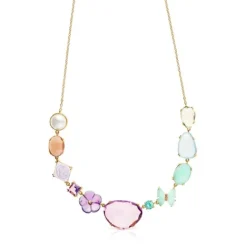 Collar de oro con once gemas multicolores y perlas Vita^TOUS Hot