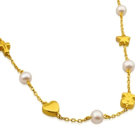 Collar de oro y perlas cultivadas con motivos oso, estrella, corazón y cruz Sweet Dolls^TOUS Outlet