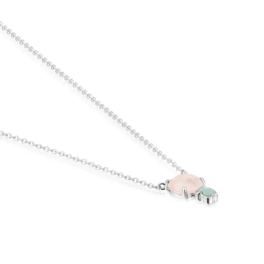 Collar de plata con cuarzo rosa y amazonita Mini Color^TOUS Best