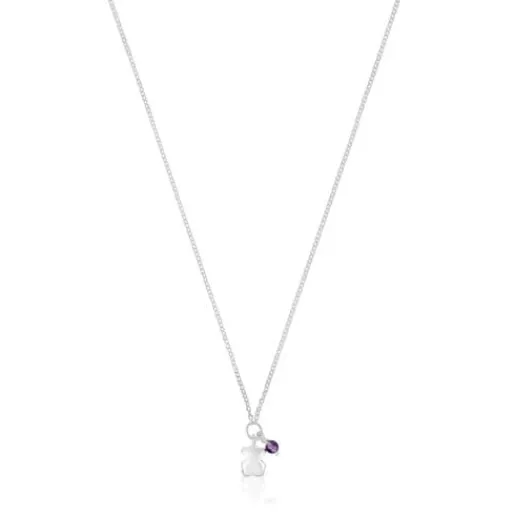 Collar de plata y amatista oso Bold Motif^TOUS