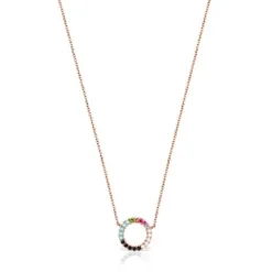 Collar disco con baño de oro rosa 18 kt sobre plata y gemas Straight^TOUS Clearance