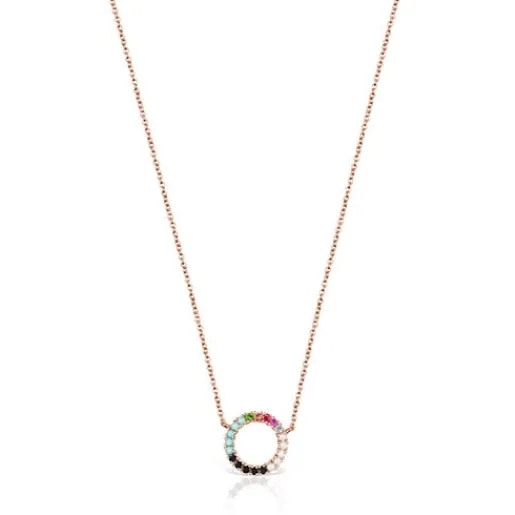 Collar disco con baño de oro rosa 18 kt sobre plata y gemas Straight^TOUS Clearance