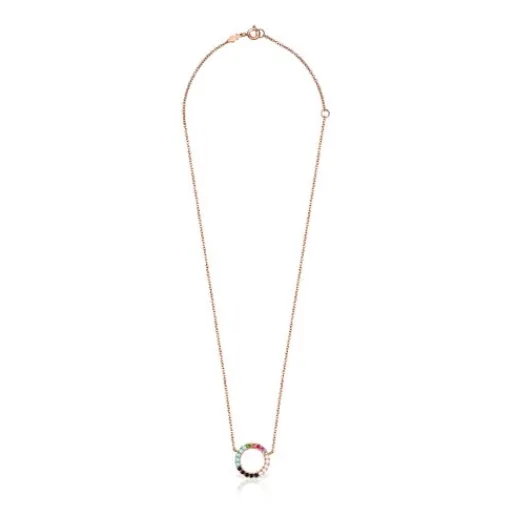 Collar disco con baño de oro rosa 18 kt sobre plata y gemas Straight^TOUS Clearance