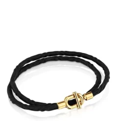 Collar elástico con baño de oro 18 kt sobre plata y cordón negro MANIFESTO^TOUS Clearance