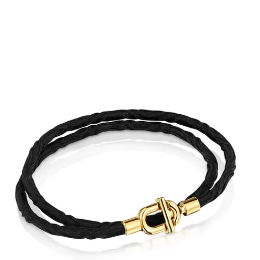 Collar elástico con baño de oro 18 kt sobre plata y cordón negro MANIFESTO^TOUS Clearance