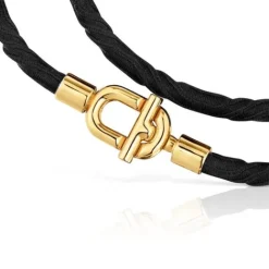 Collar elástico con baño de oro 18 kt sobre plata y cordón negro MANIFESTO^TOUS Clearance