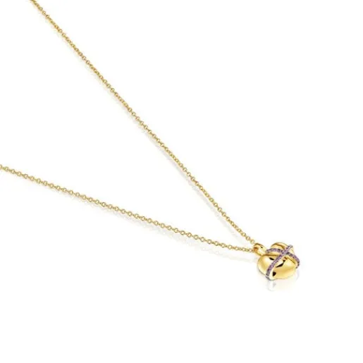 Collar mediano corazón con baño de oro 18 kt sobre plata y rodolita Lligat^TOUS Hot