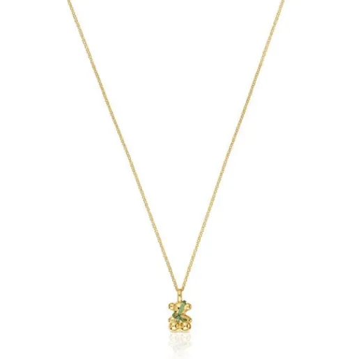 Collar mediano oso con baño de oro 18 kt sobre plata y cromodiópsido Lligat^TOUS