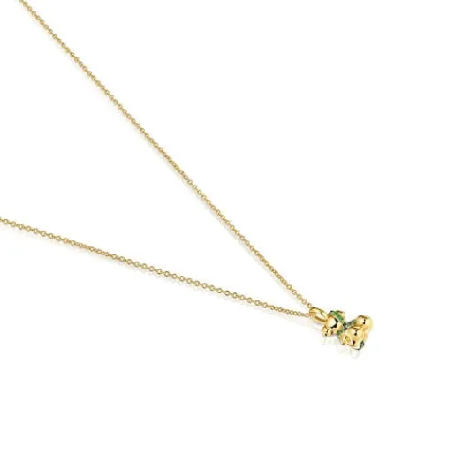 Collar mediano oso con baño de oro 18 kt sobre plata y cromodiópsido Lligat^TOUS