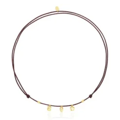 Collar motivos de oro y cordón marrón Balloon^TOUS Hot
