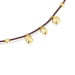 Collar motivos de oro y cordón marrón Balloon^TOUS Hot
