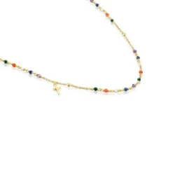 Collar rosario con baño de oro 18 kt sobre plata y gemas y motivo cruz Tamara Falcó X^TOUS