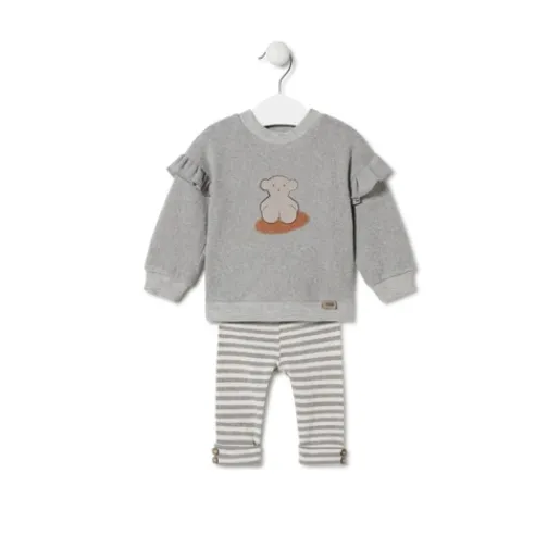 Conjunto de niña liso y a rayas Grey gris^TOUS New