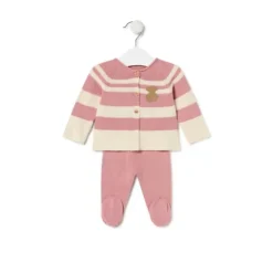Conjunto de punto de bebé Tricot a rayas rosa^TOUS Clearance
