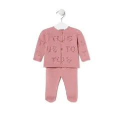 Conjunto de punto de bebé Tricot logo rosa^TOUS
