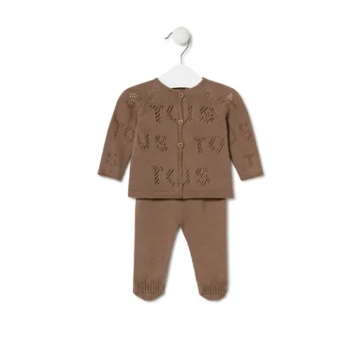 Conjunto de punto de bebé Tricot logo beige^TOUS New