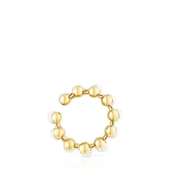 Earcuff doble con baño de oro 18 kt sobre plata y perlas cultivadas Gloss^TOUS