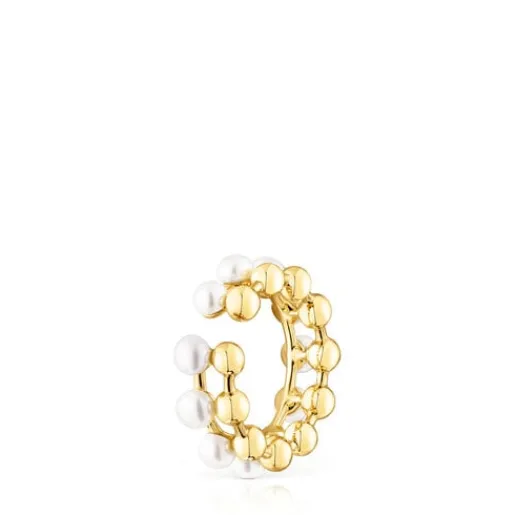 Earcuff doble con baño de oro 18 kt sobre plata y perlas cultivadas Gloss^TOUS
