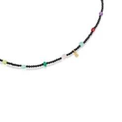 Gargantilla con baño de oro 18 kt sobre plata, onix, gemas Bold Bear^TOUS Clearance