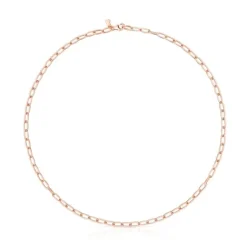 Gargantilla con baño de oro rosa 18 kt sobre plata y anillas ovales, 45 cm Chain^TOUS Hot